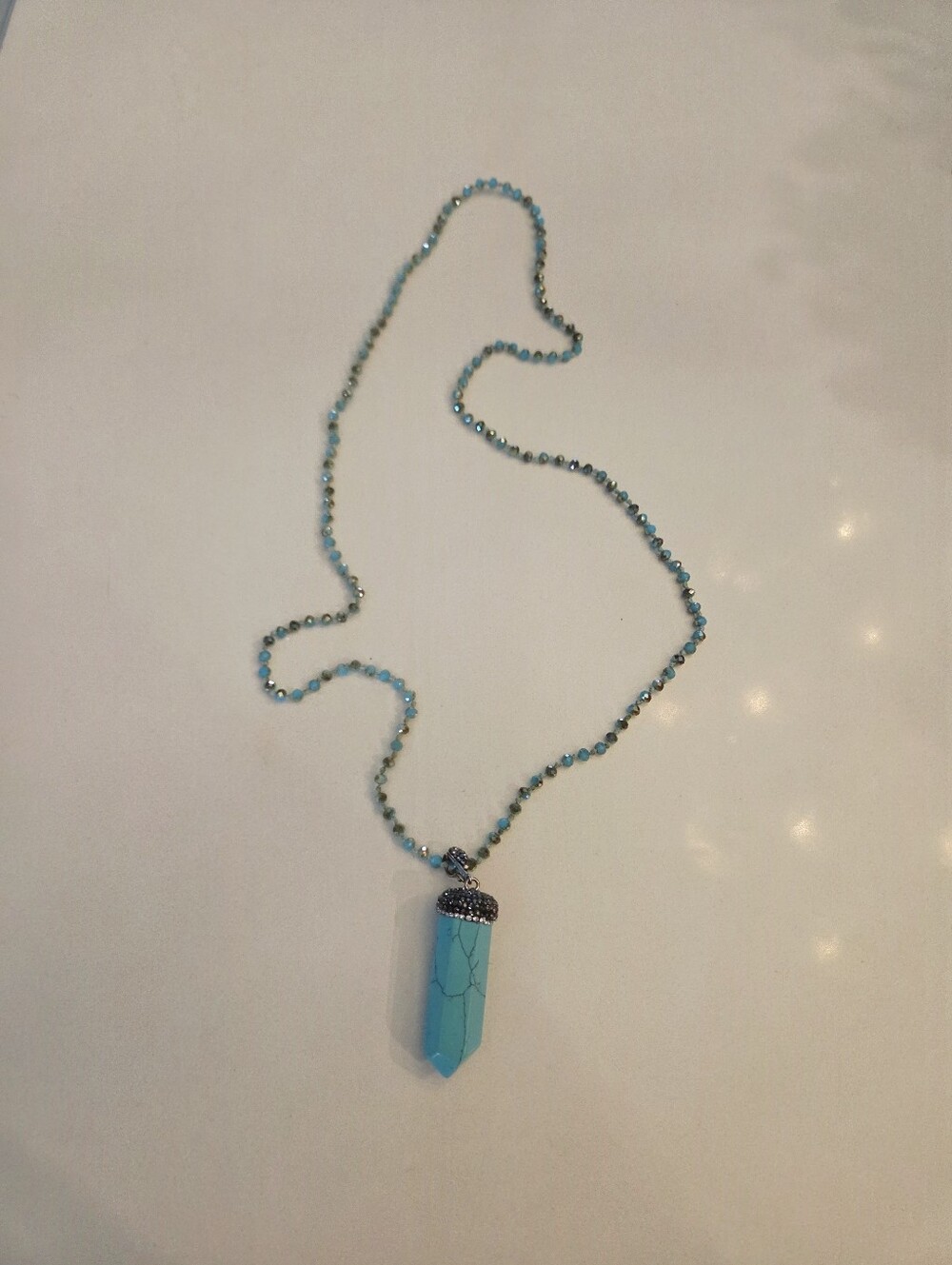 Turquoise Pendant Bead Necklace - Women Jewelry